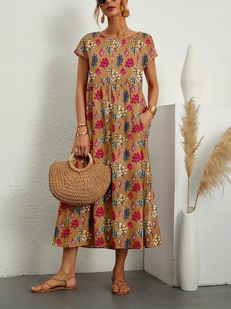 Ava | Cotton Blend Floral print A-Line Summer  Dress 0