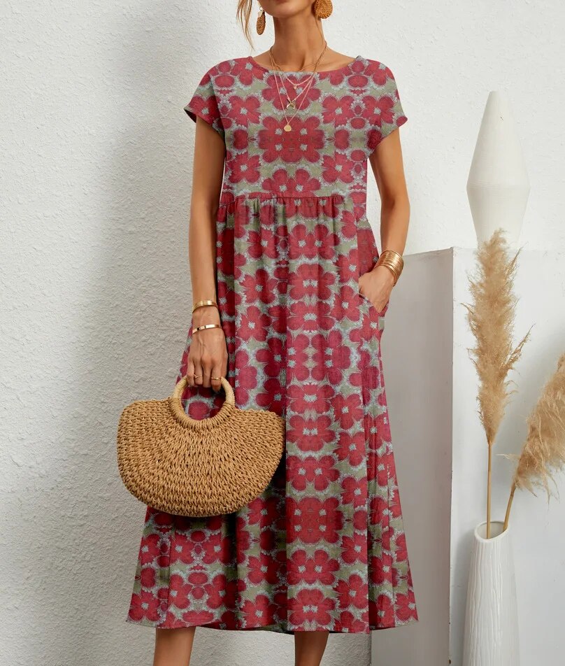 Ava | Cotton Blend Floral print A-Line Summer  Dress 8