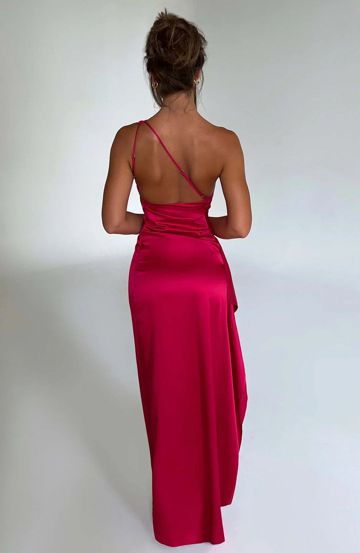 Ava | One Shoulder Pleated Split Satin Dress 6