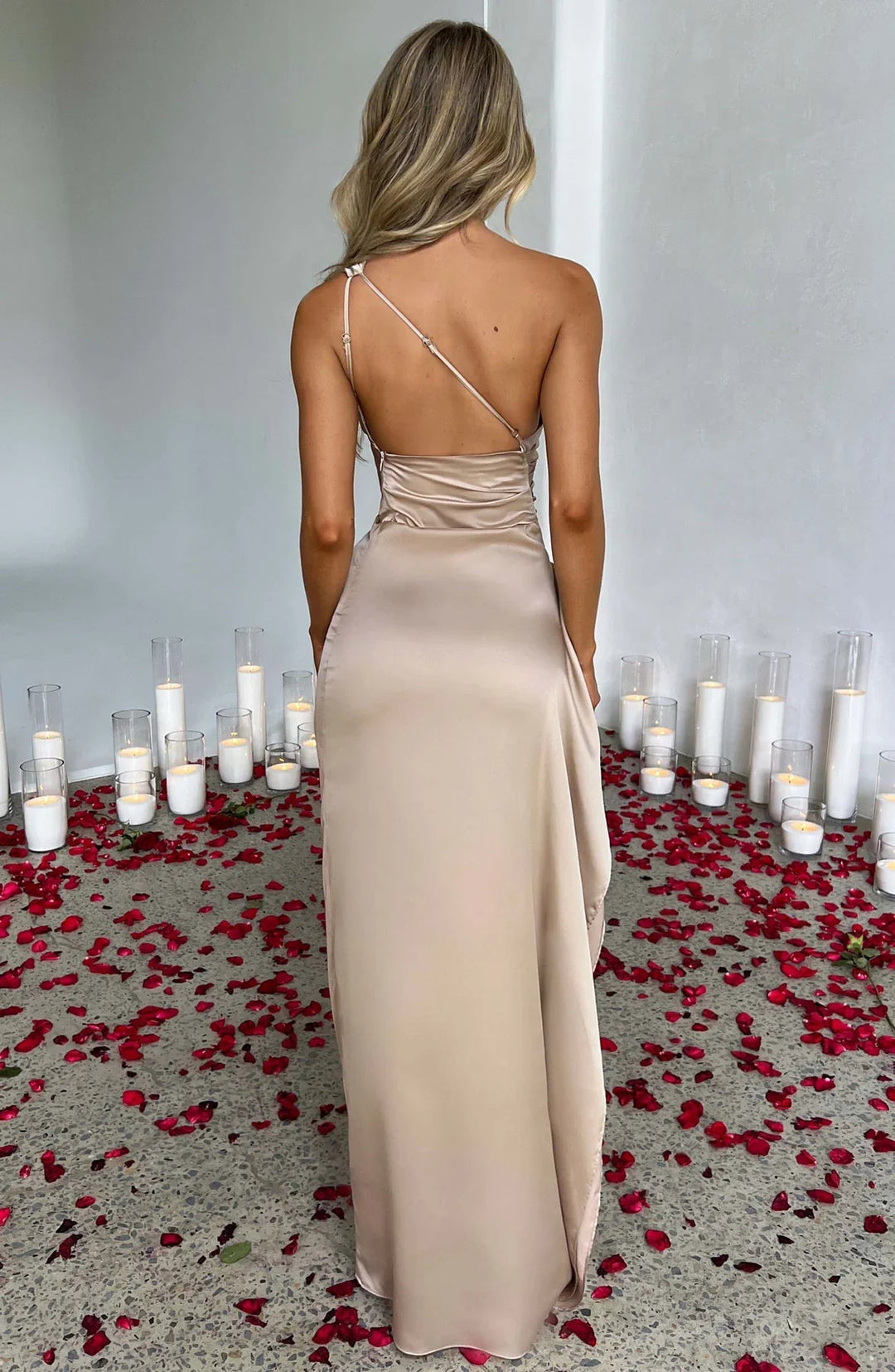 Ava | One Shoulder Pleated Split Satin Dress 7
