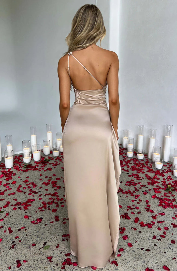 Ava | One Shoulder Pleated Split Satin Dress 7