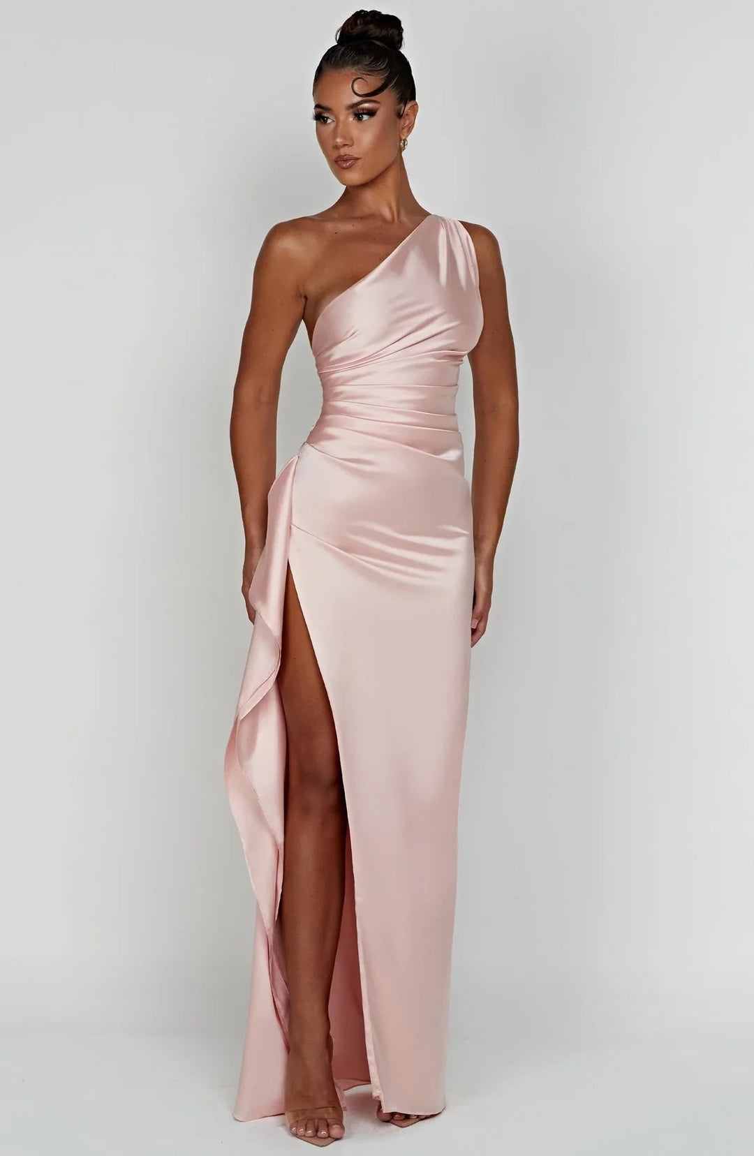 Ava | One Shoulder Pleated Split Satin Dress 8