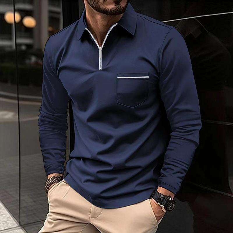 Ben | Solid Zipper Long Sleeve Polo Shirt 0