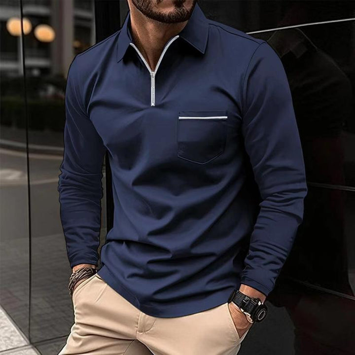 Ben | Solid Zipper Long Sleeve Polo Shirt 0