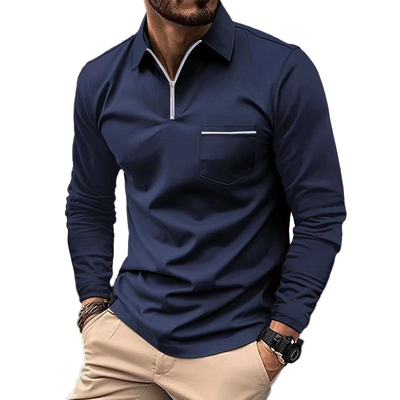 Ben | Solid Zipper Long Sleeve Polo Shirt 1