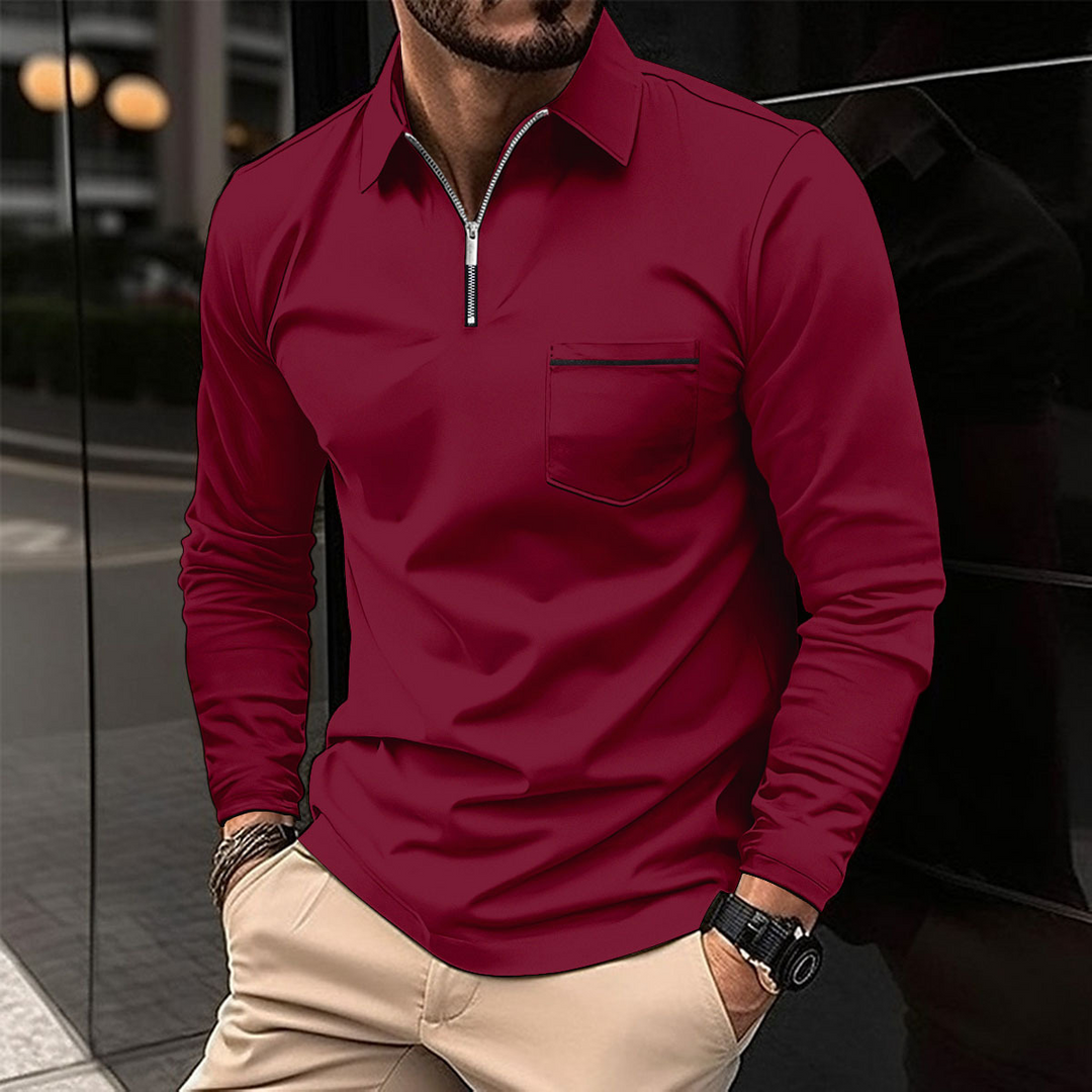 Ben | Solid Zipper Long Sleeve Polo Shirt 6