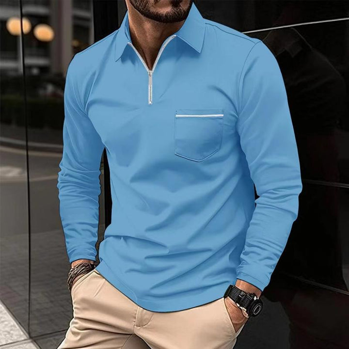 Ben | Solid Zipper Long Sleeve Polo Shirt 7