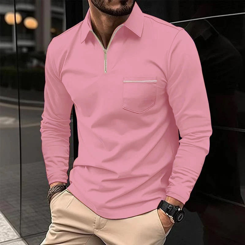 Ben | Solid Zipper Long Sleeve Polo Shirt 8
