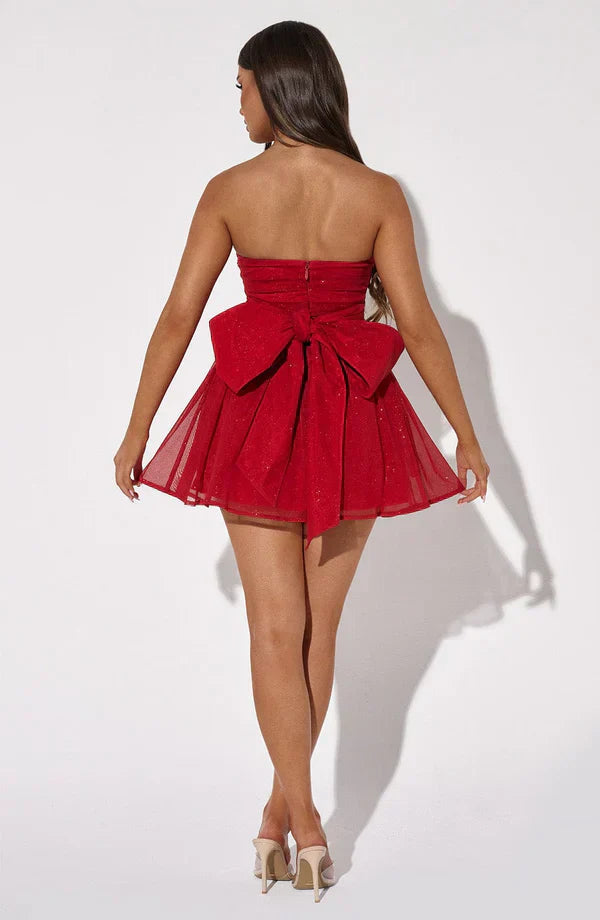 Birdie | Stylish Fit Bow Detail Glitter Short Design Homecoming Dress 2