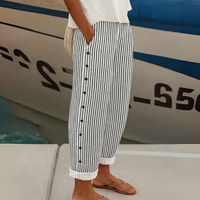 Maya | Chic High Waisted Striped Button Detail Pants