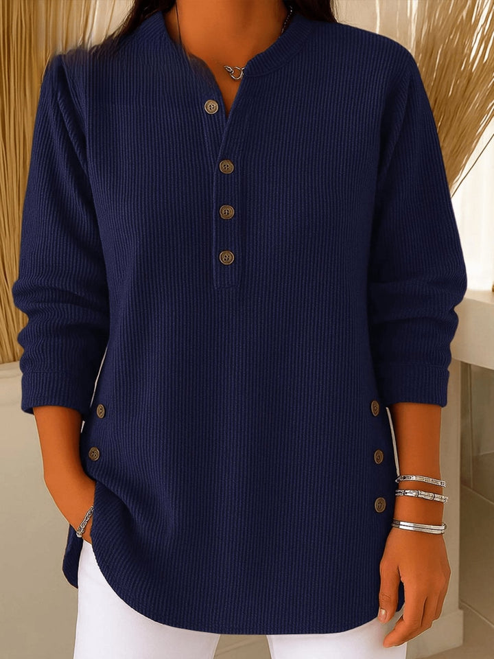 Camila | Comfortable And Warm Longline Henley Ribbed Tunic Top 2