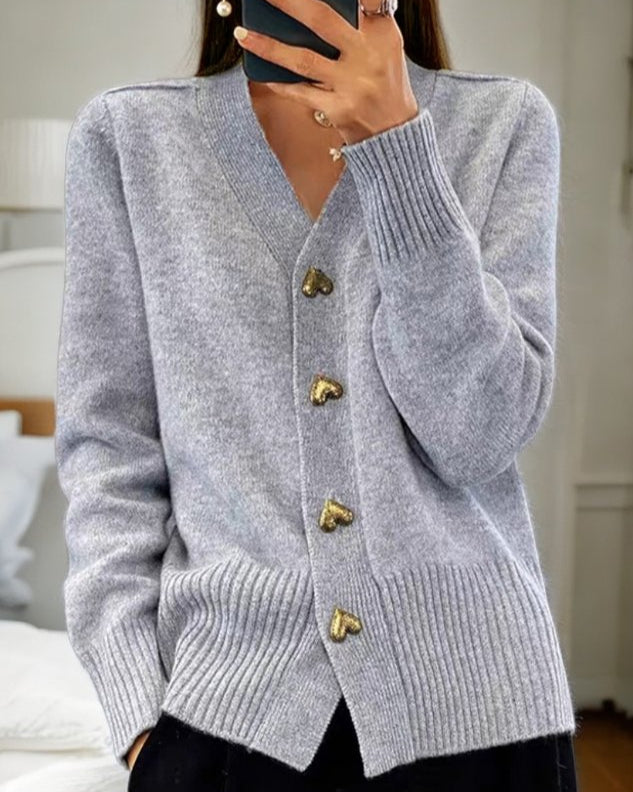 Cecily | Soft Comfortable Fit Heart Button Cardigan 0
