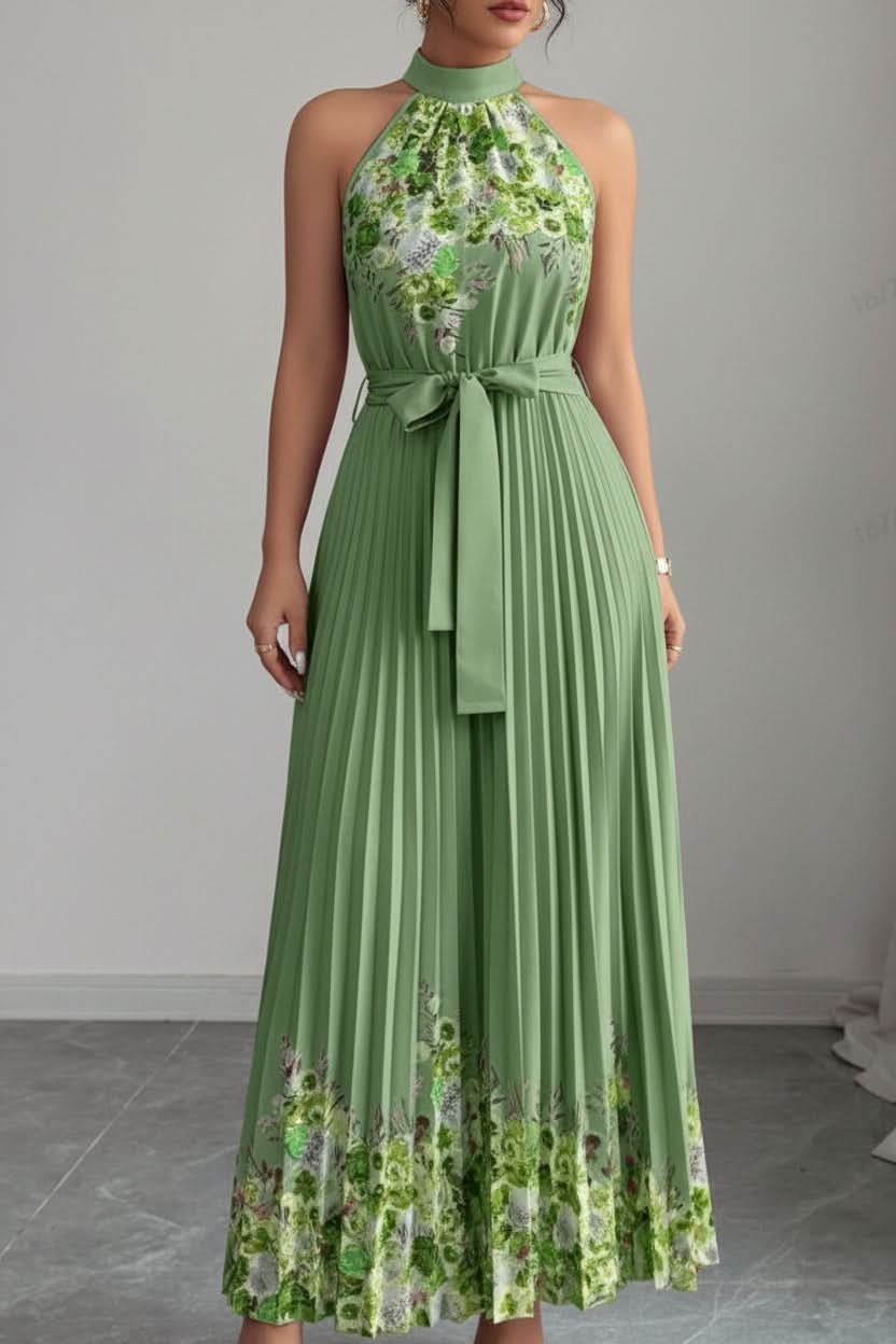 Charlie | Floral Pleated Halter Midi Dress 11
