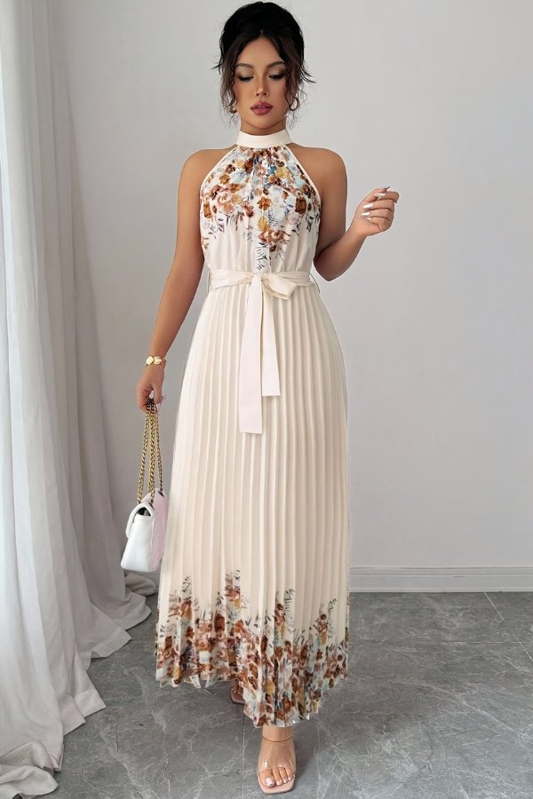Charlie | Floral Pleated Halter Midi Dress 12