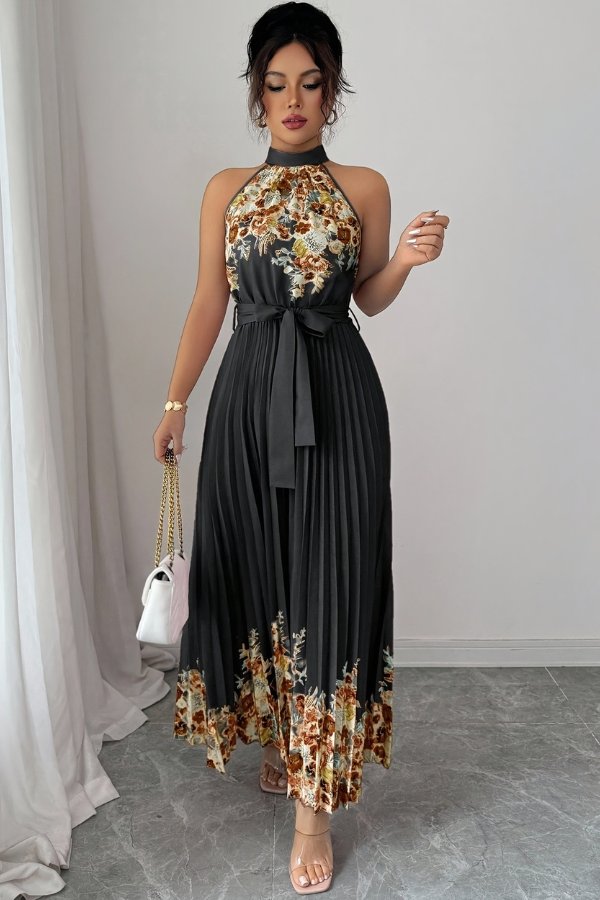 Charlie | Floral Pleated Halter Midi Dress 14