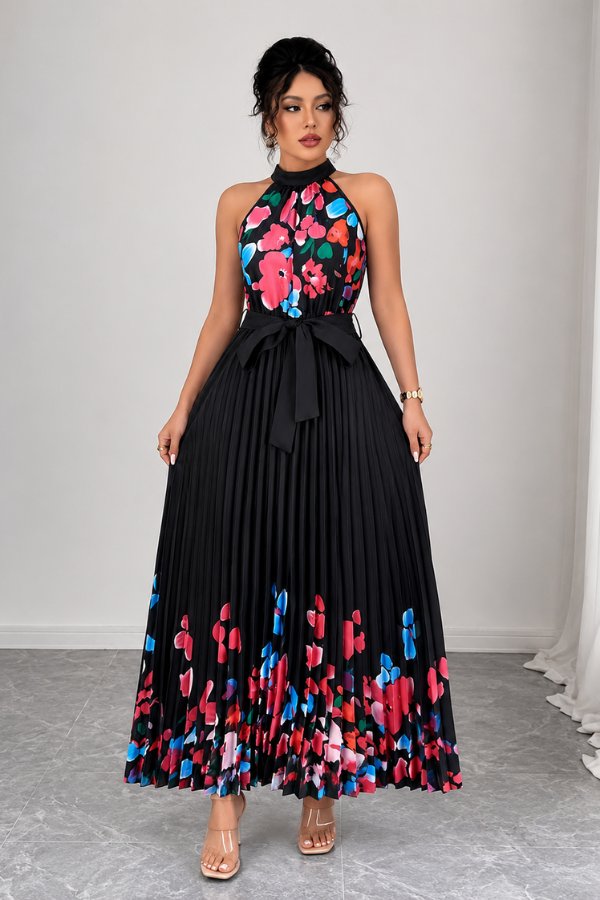 Charlie | Floral Pleated Halter Midi Dress 15