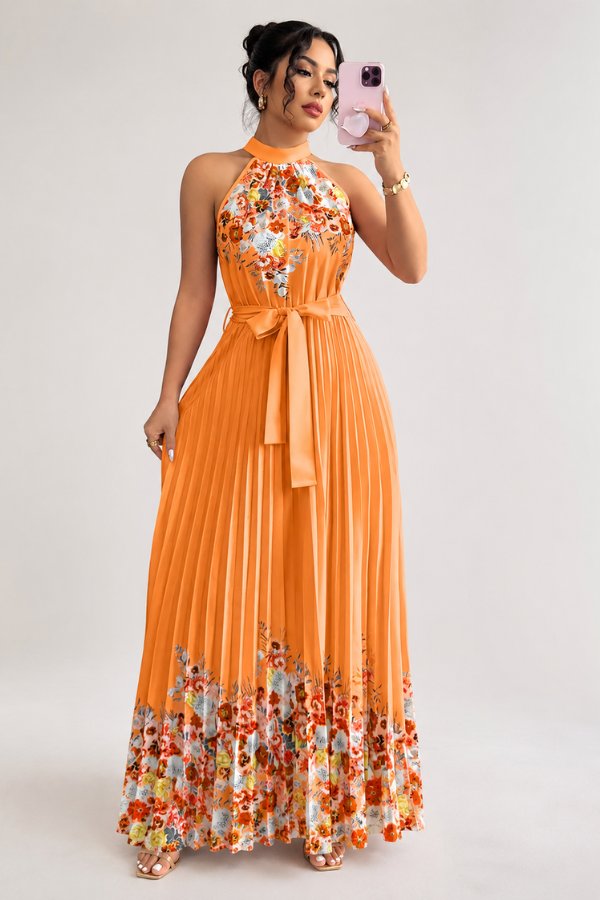 Charlie | Floral Pleated Halter Midi Dress 17