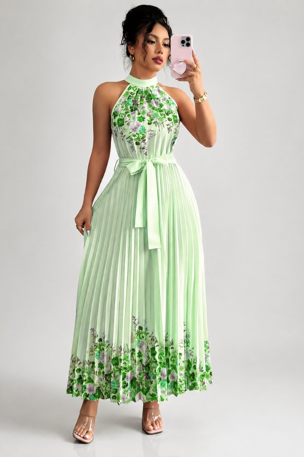 Charlie | Floral Pleated Halter Midi Dress 5