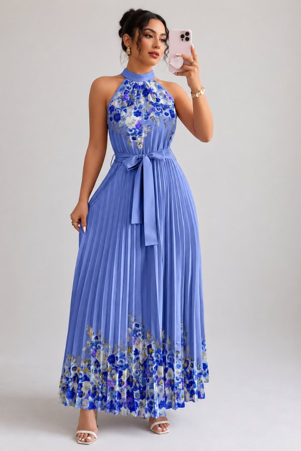 Charlie | Floral Pleated Halter Midi Dress 6