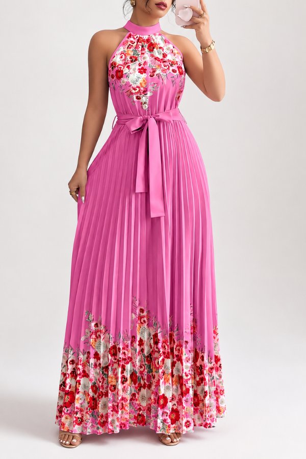 Charlie | Floral Pleated Halter Midi Dress 8