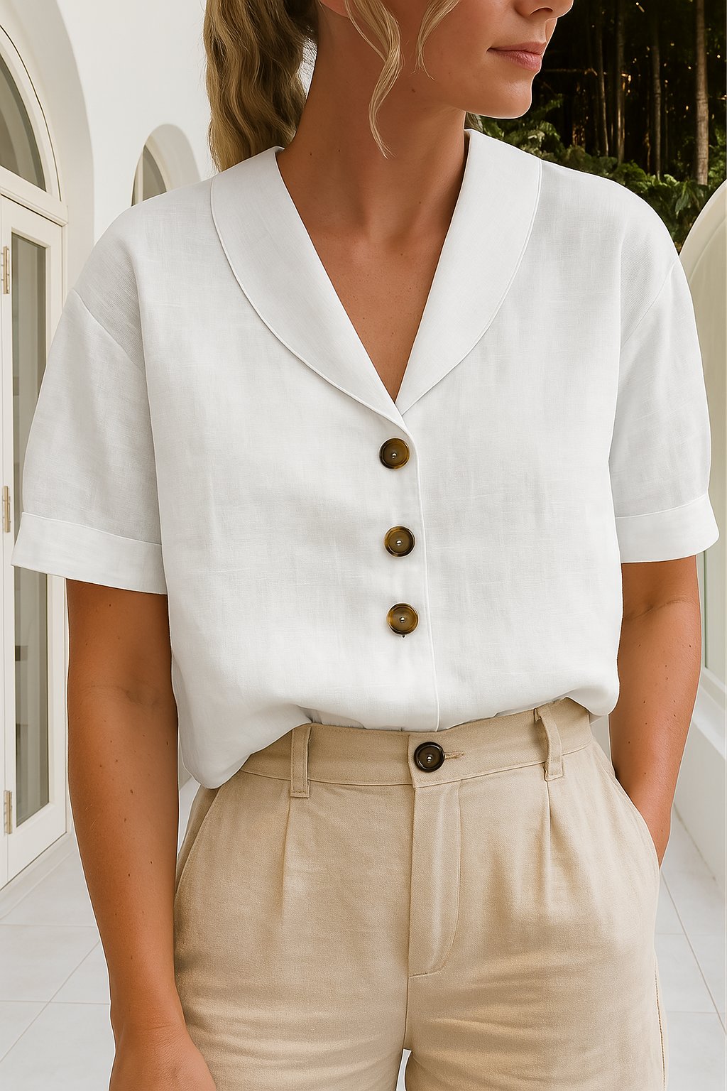 Charlotte | Comfortable And Polished Short-Sleeve Collared Blouse 0