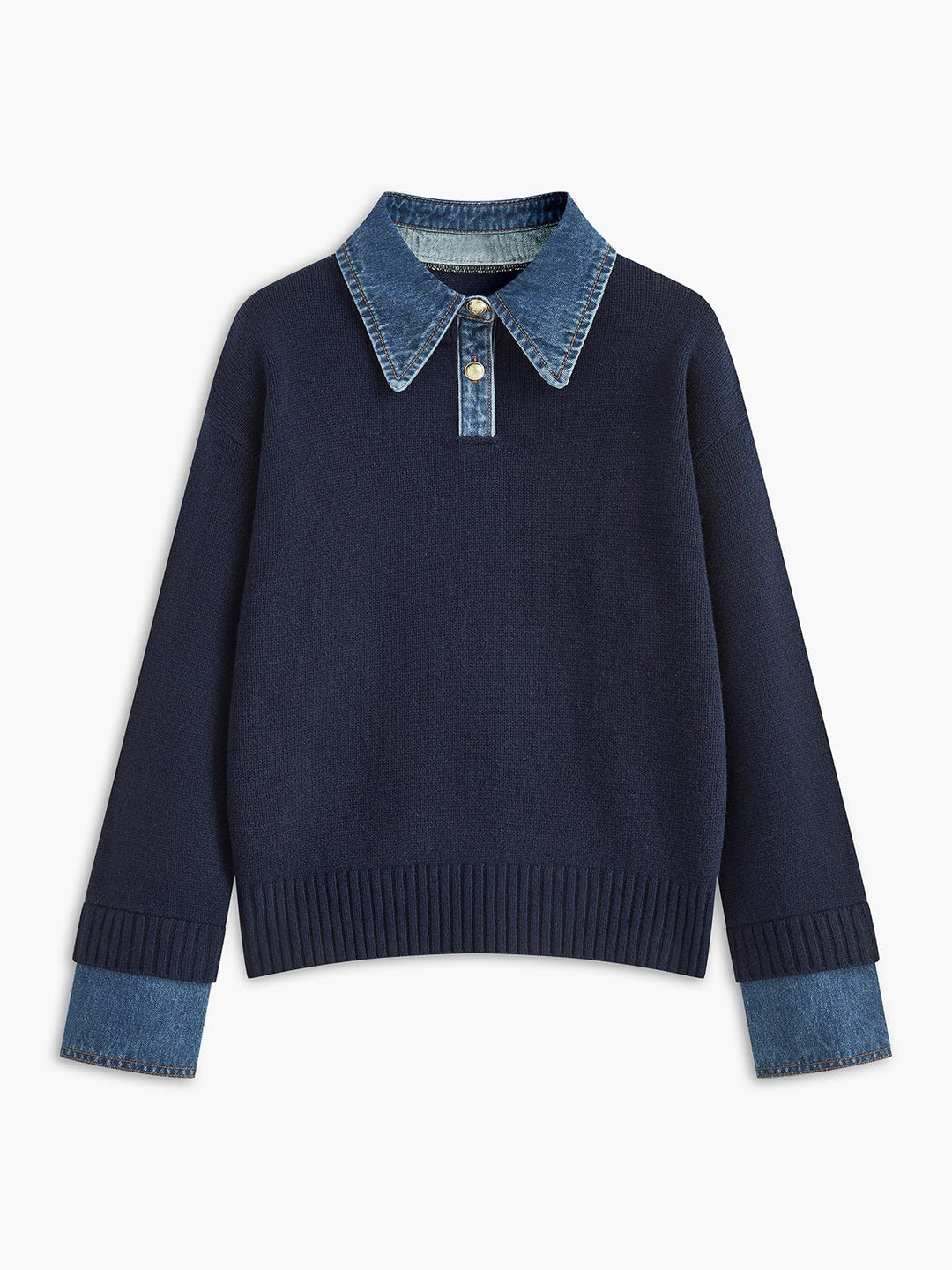 Charlotte | Comfortable And Warm Denim-Collar Knit Polo Sweater 0