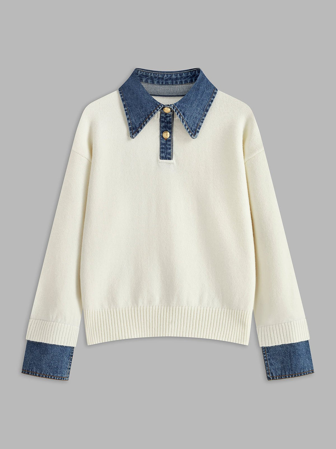Charlotte | Comfortable And Warm Denim-Collar Knit Polo Sweater 9