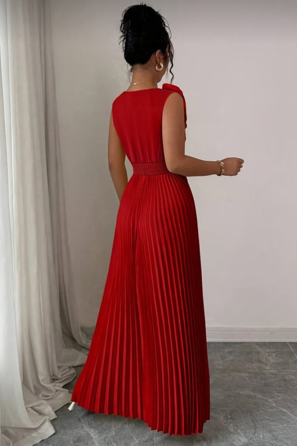 Charlotte | Pleated Sleeveless Floral Applique Evening Dress 4