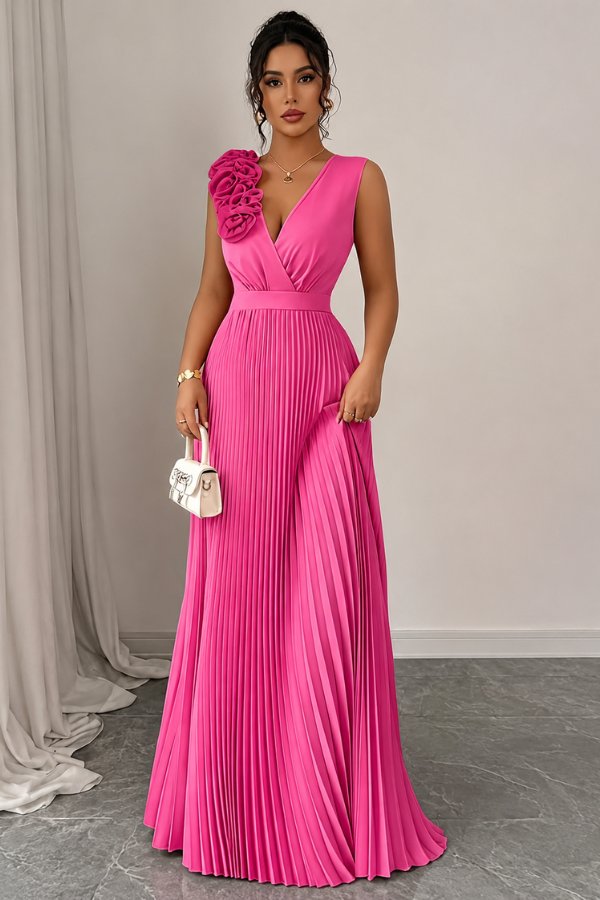 Charlotte | Pleated Sleeveless Floral Applique Evening Dress 5