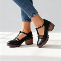 Julia | Stylish and Timeless T-Strap Block Heel Loafers