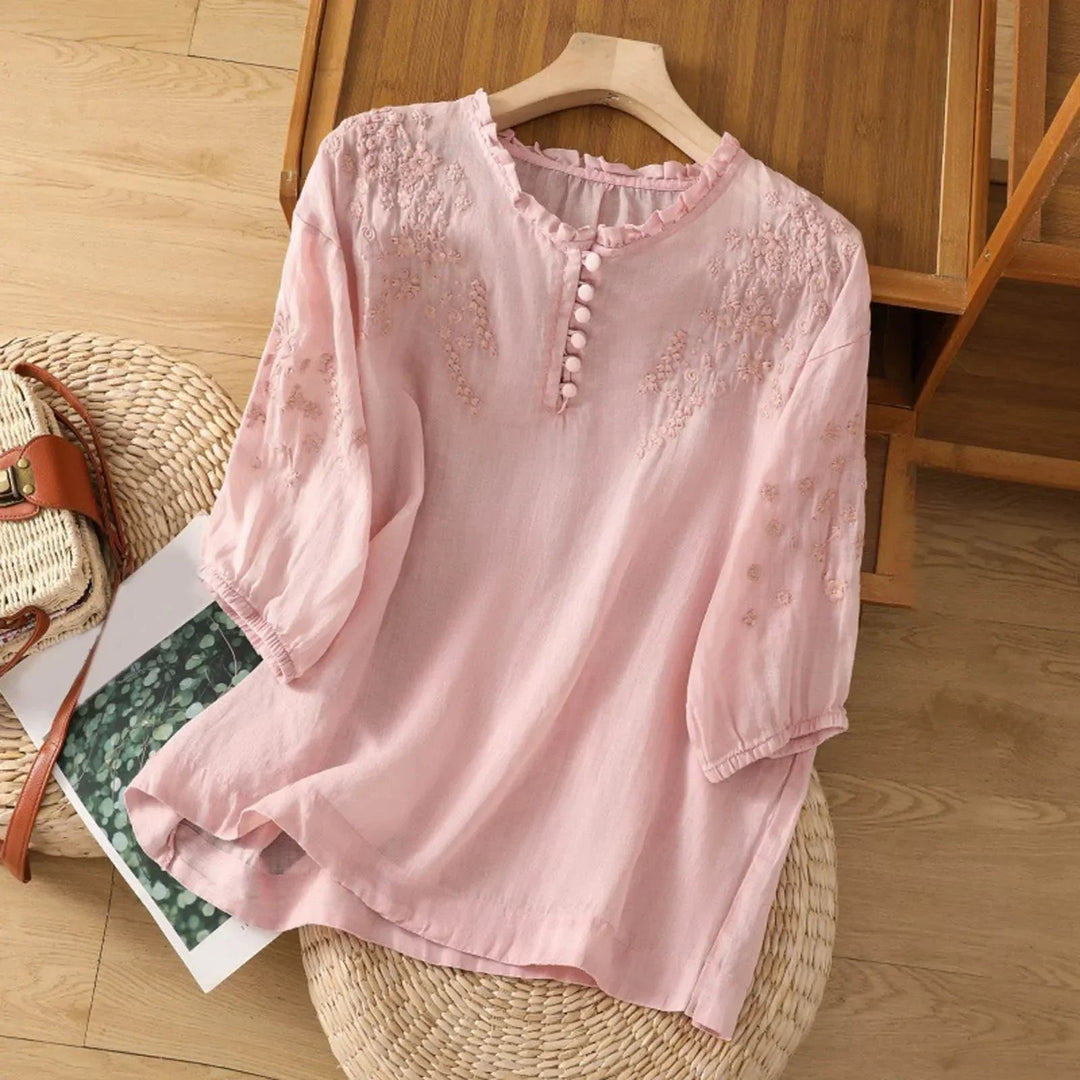 Claire | Floral Embroidered Ruffle Neck Blouse 2