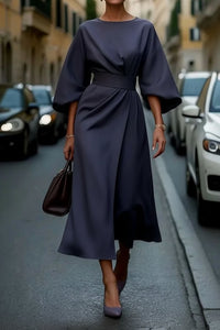 Sandra | Refined and Lightweight Lantern Sleeve Midi Dress