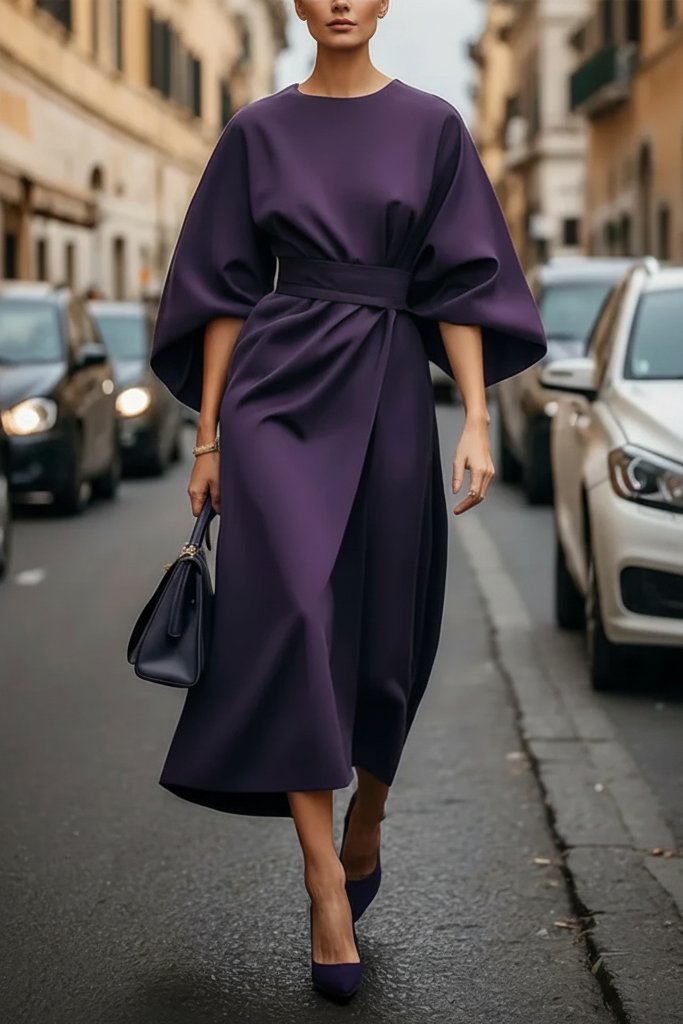 Clara | Elegant Lantern-Sleeve Waist-Cinching Cocktail Midi Dress 4