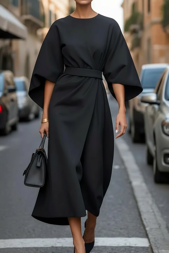 Clara | Elegant Lantern-Sleeve Waist-Cinching Cocktail Midi Dress 8