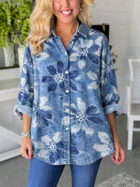Nova | Vibrant Floral Print Relaxed Denim Shirt