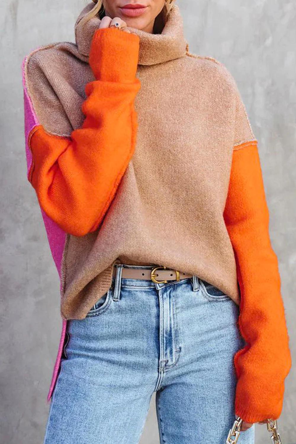 Doreen | Warm cotton sweater with color block design 2