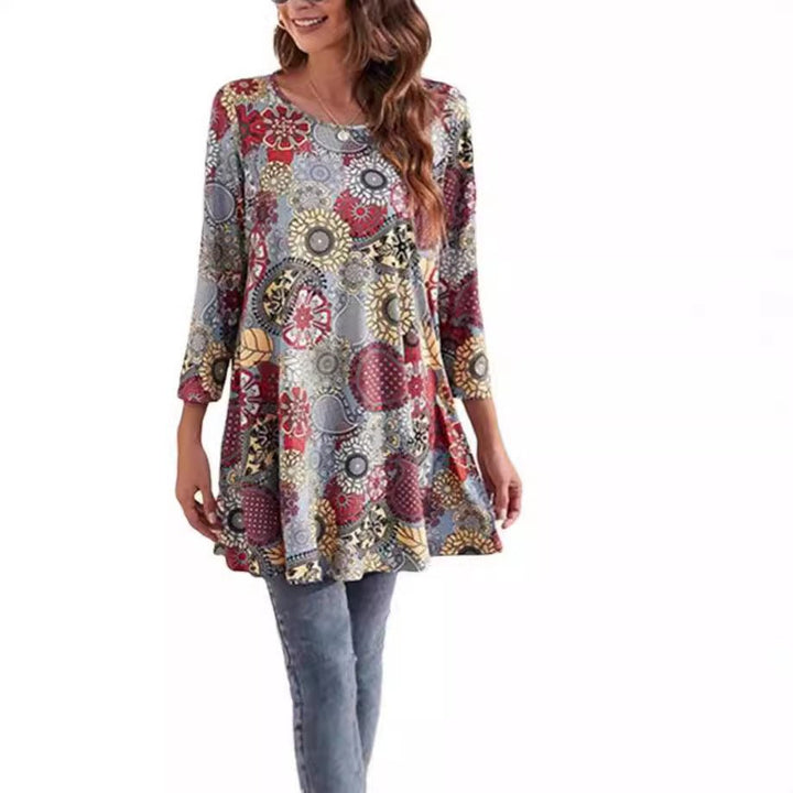 Elena | Comfortable boho mandala print swing tunic dress 3