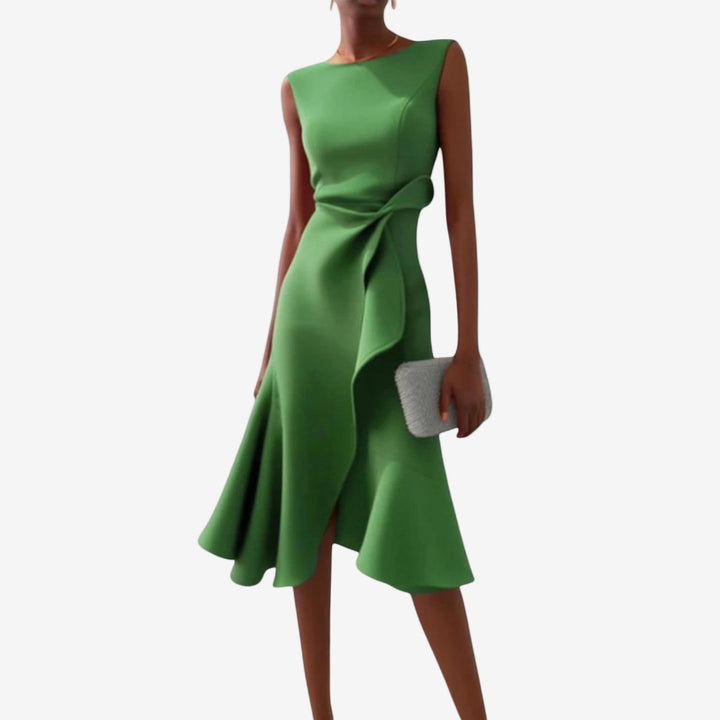 Elena | Elegant asymmetrical one-shoulder midi dress 3