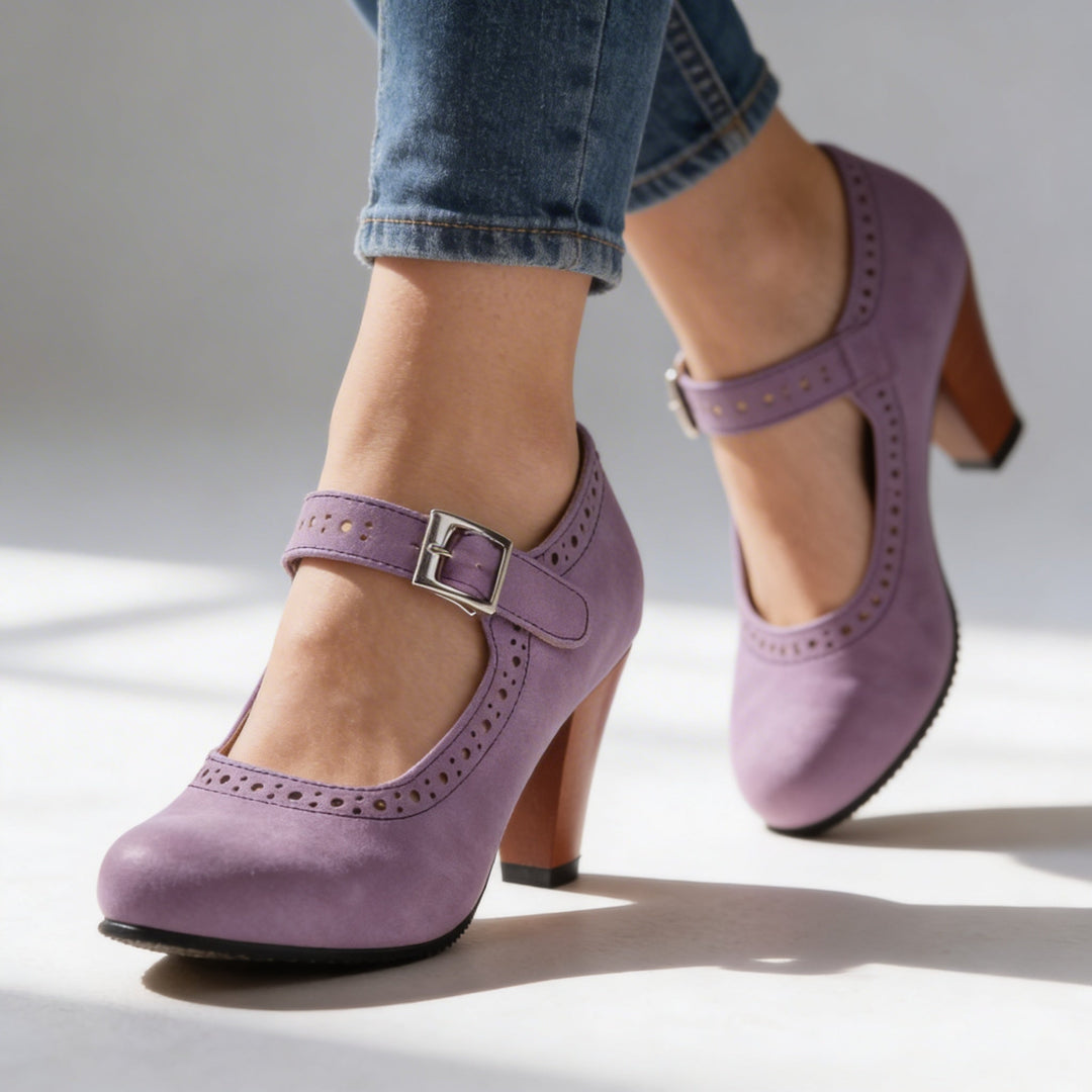 Elizabeth | Stylish Mary Jane Brogue Block Heel Pumps 9