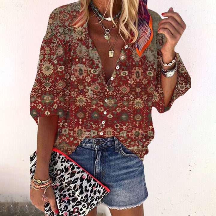 Eloise | Vibrant Boho Print V-Neck Blouse 3