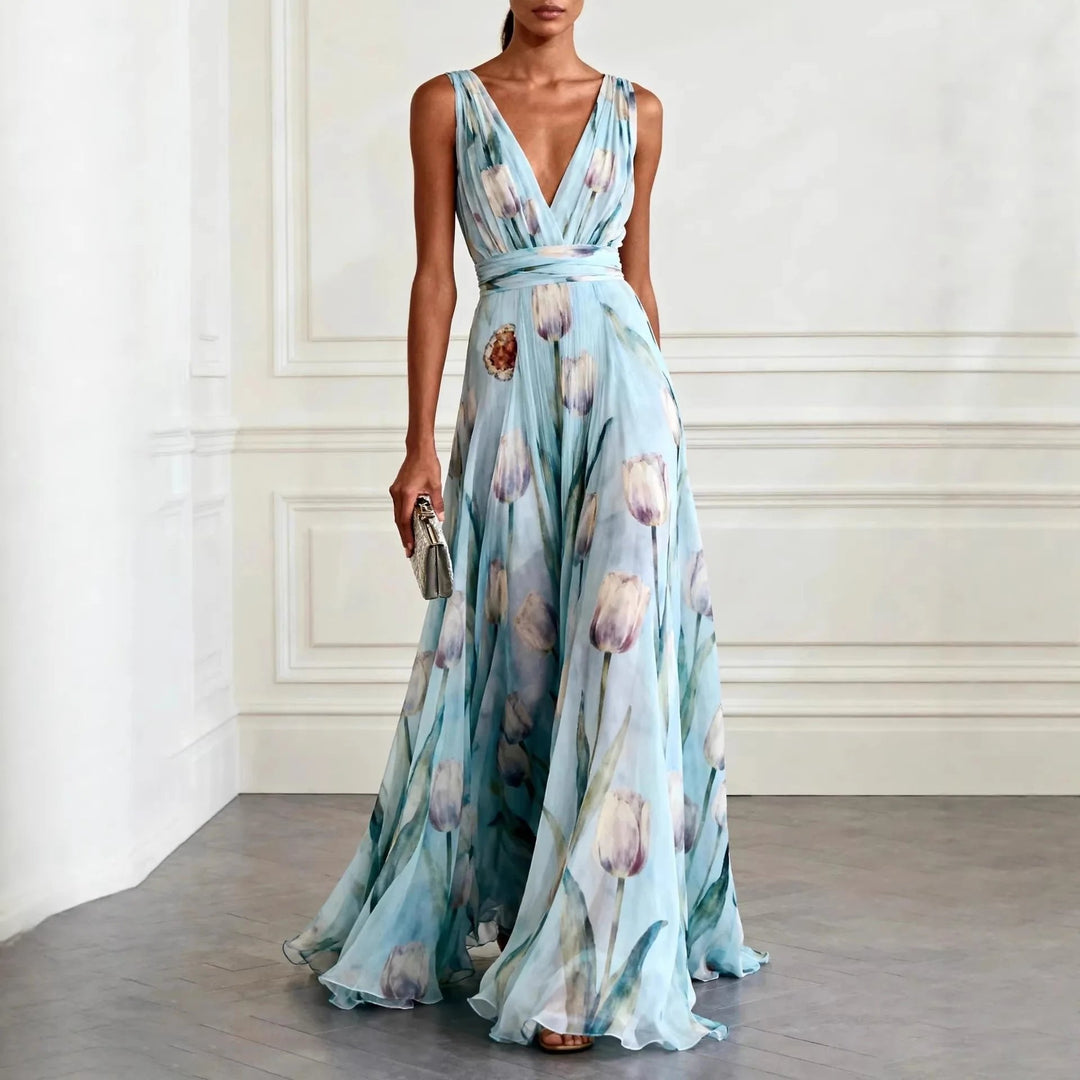 Emma | Romantic Chiffon Floral Wrap Maxi Dress 0