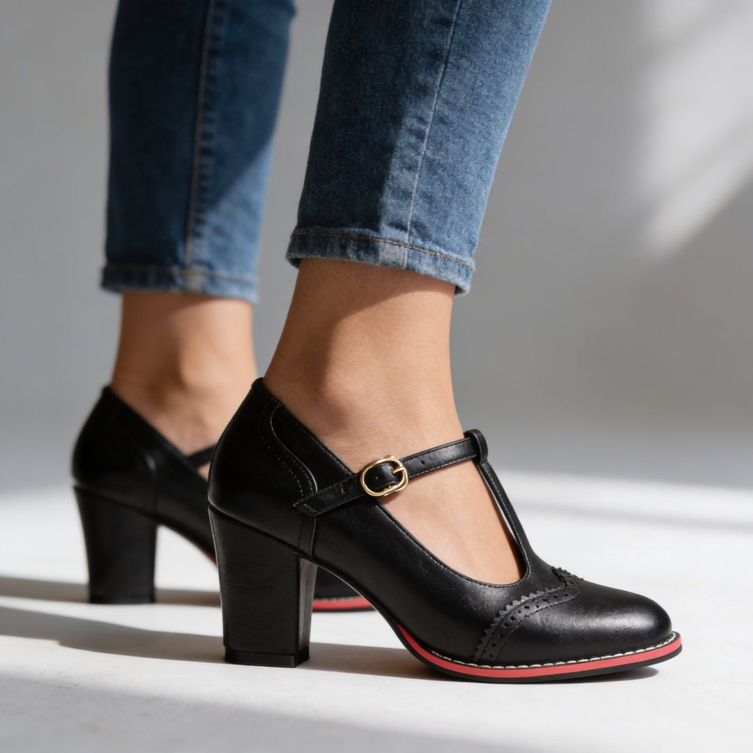 Emma | Stylish T-Strap Mary Jane Block Heel 0