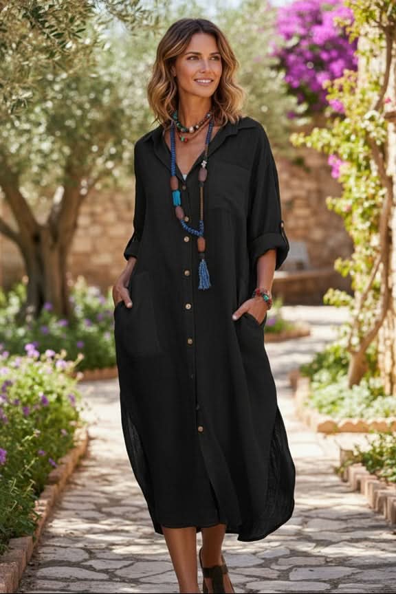 Evelyn | Effortless Linen Midi Shirt Dress 1