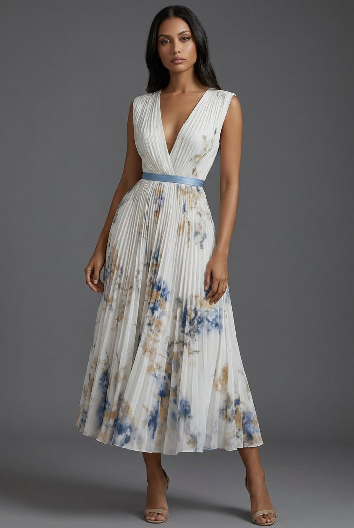 Evelyn | Elegant Pleated Floral Midi Dress 2