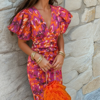 Isabelle | Comfortable and Printed Wedding Guest Midi Dress