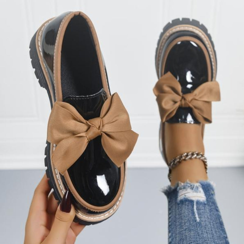 Gleam | Chunky Platform Women's Loafers – Glossy Green with Bowknot Detail 1