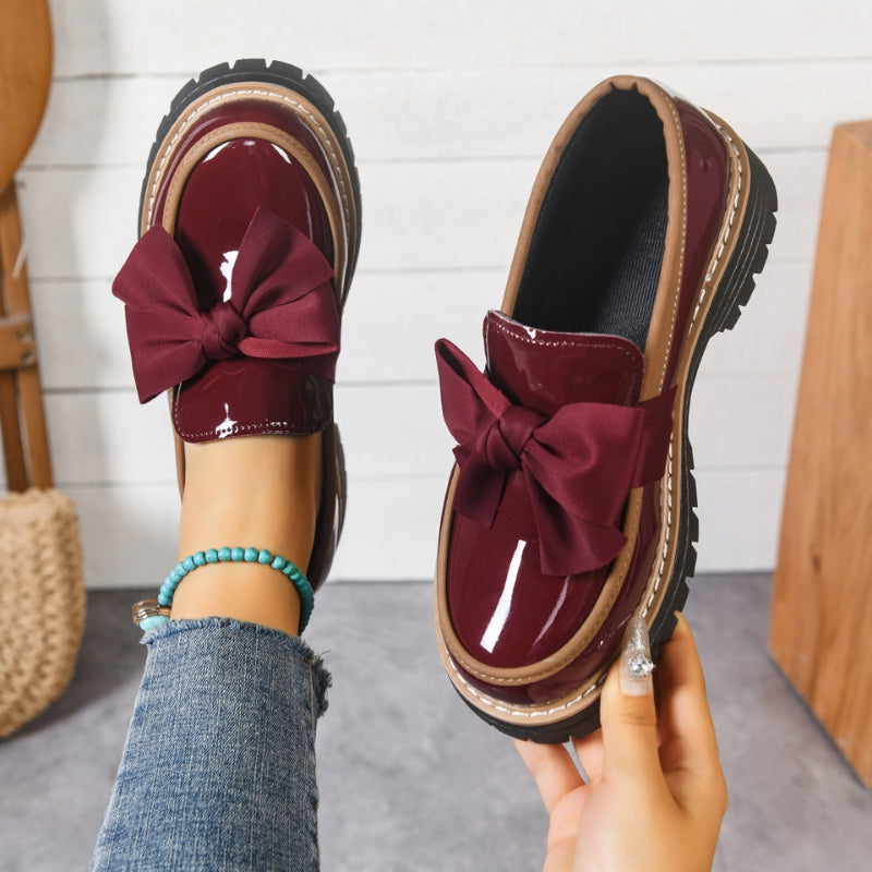 Gleam | Chunky Platform Women's Loafers – Glossy Green with Bowknot Detail 2