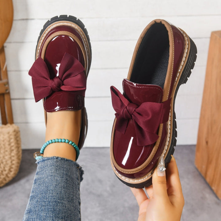 Gleam | Chunky Platform Women's Loafers – Glossy Green with Bowknot Detail 2