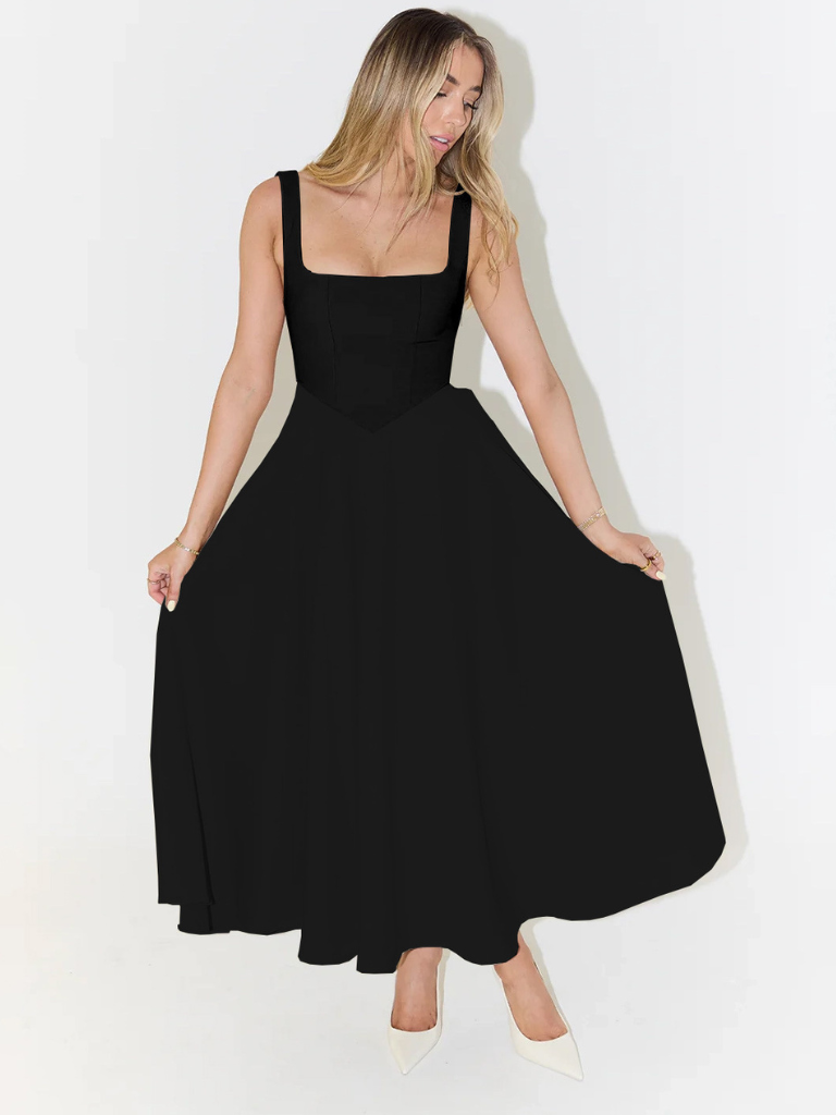Grace | Elegant Square Neck Cinched Midi Dress 0