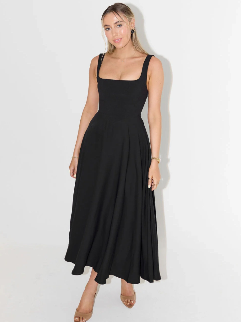 Grace | Elegant Square Neck Cinched Midi Dress 1